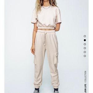 Zara Crop Sweatshirt & Plush Cargo Pants-SET